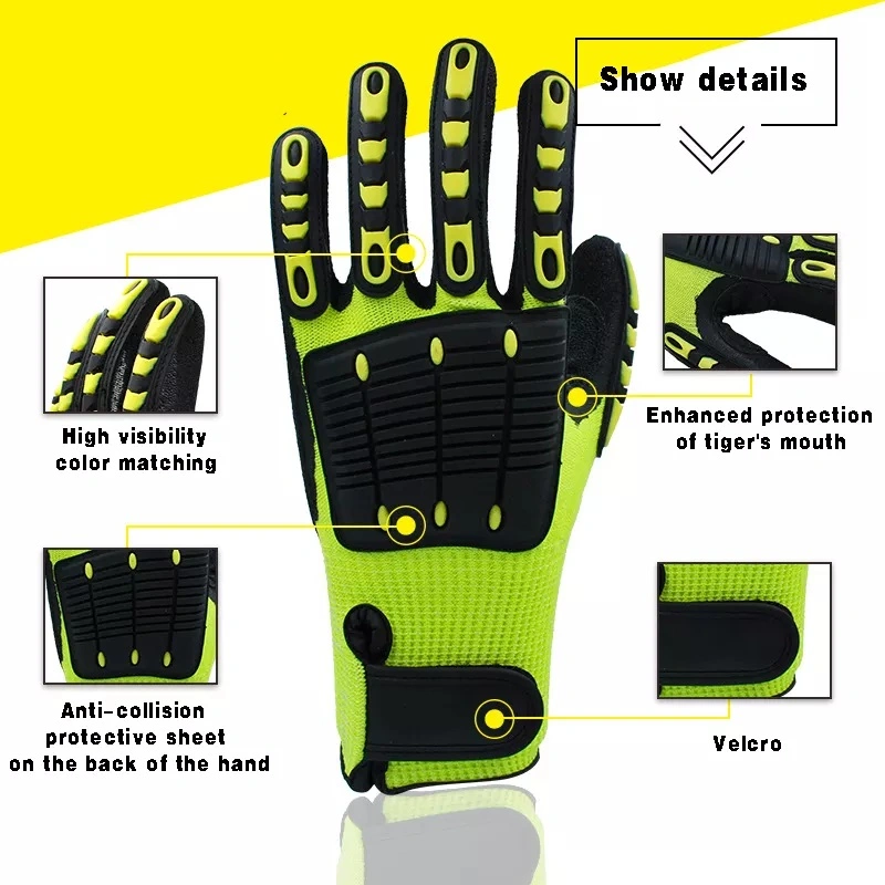 Sandy Nitrile Hppe Oilfield TPR Knuckle Protection Cut Resistant Mechanical Working Anti Impact Gloves