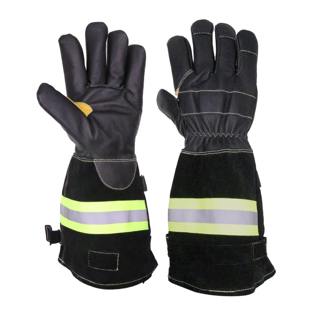 Prisafety Full Grain Cowhide Leather Cotton Lining Fire Resistant Gloves Heat Resistant Firefighter Gloves