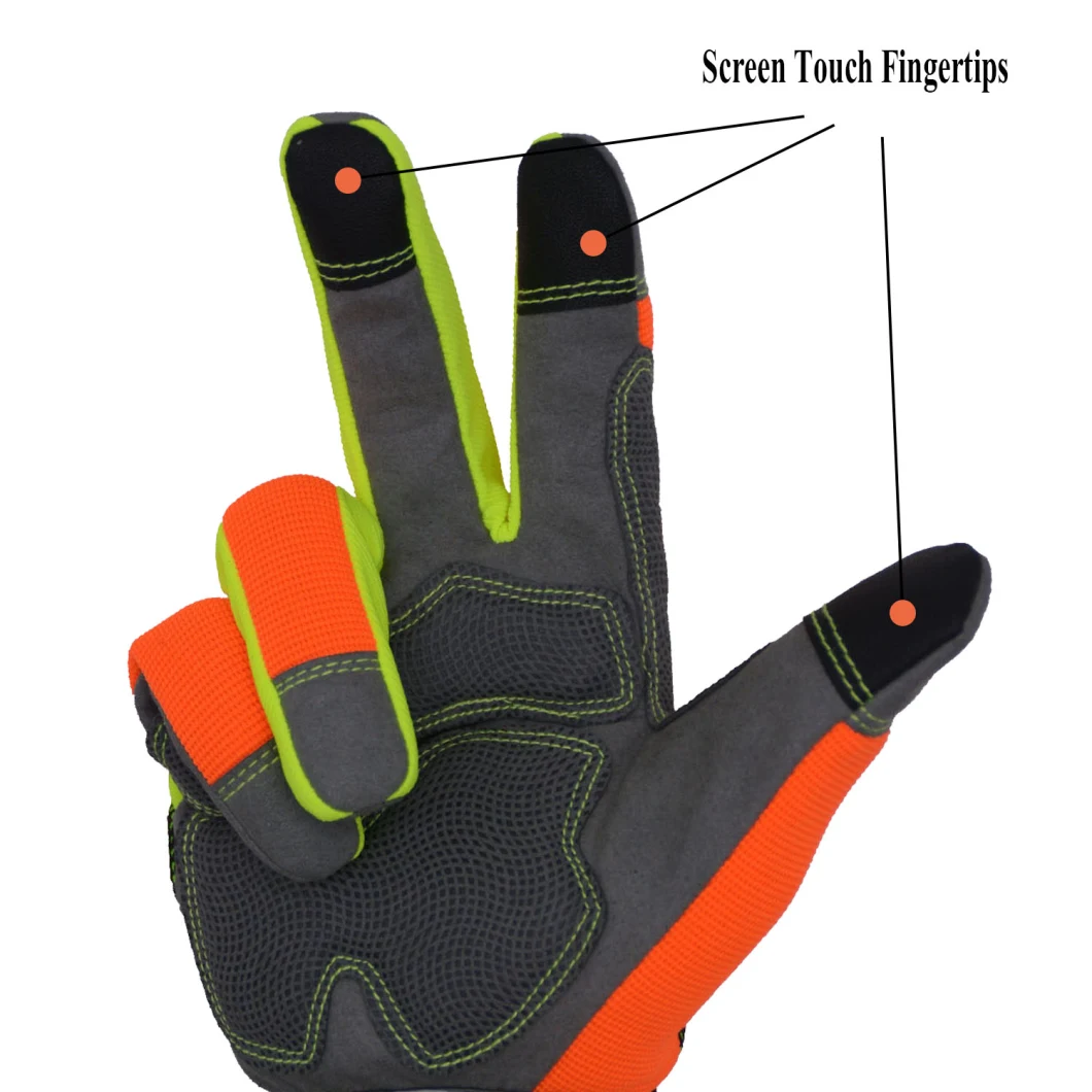 Pri En388 Certified Hi-Viz Safety Construction Padded Vibration-Resistant Mechanic Gloves