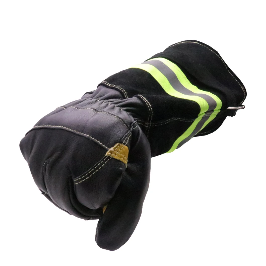 Prisafety Full Grain Cowhide Leather Cotton Lining Fire Resistant Gloves Heat Resistant Firefighter Gloves