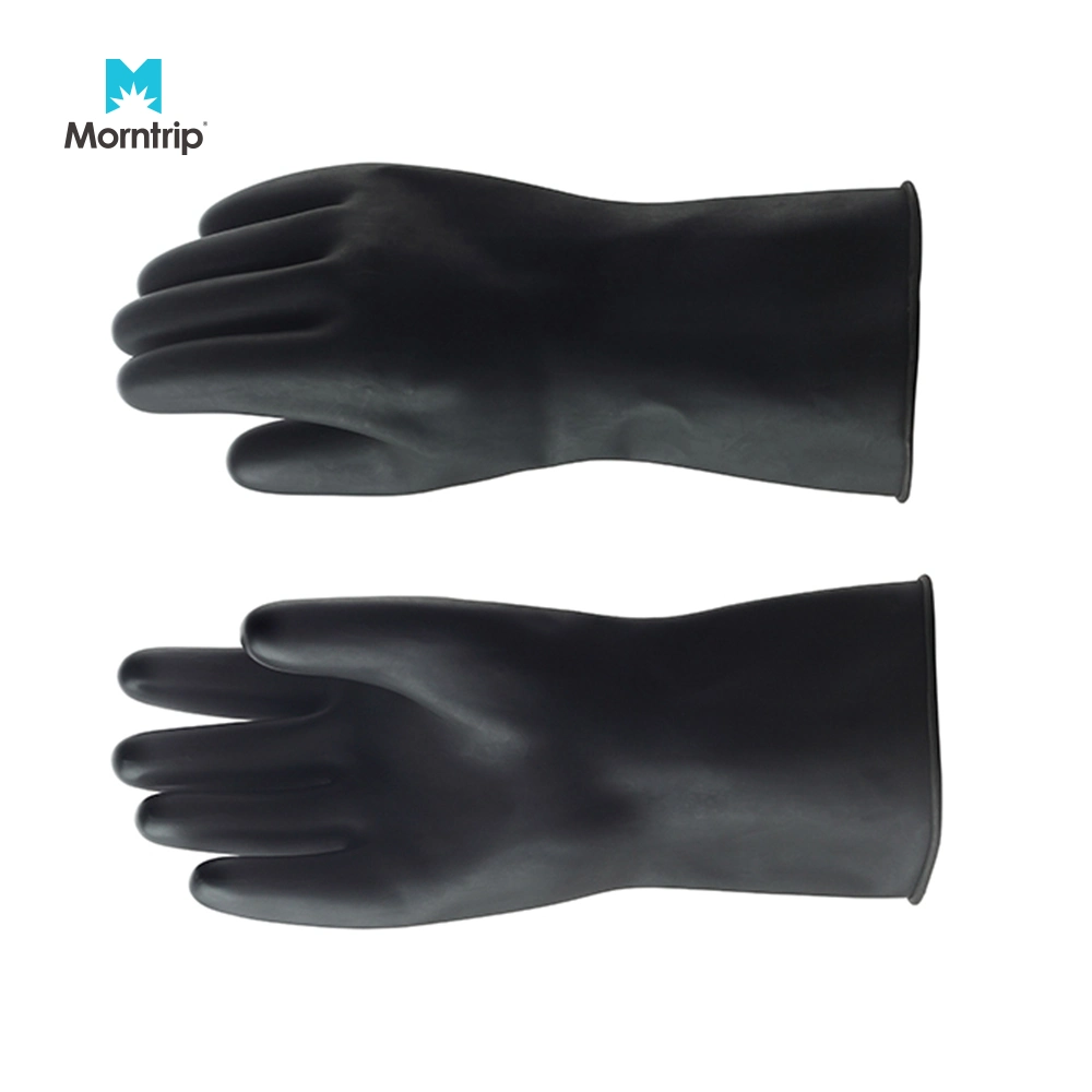 High Quality En388 Black Long Protective Heavy Duty Waterproof Industrial Safety Wholesale Heat Chemical Resistant Mechanic Natural Rubber Hand Gloves